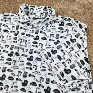 FORE FATHERS Men White Construction Print Polo Shirt Size L MetroMont Concrete